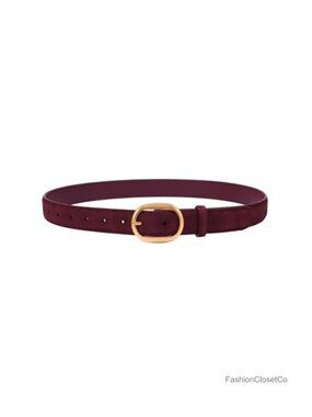 Suede Leather Belt with Gold Alloy Buckle Skinny Waist Belt for Dress Jeans